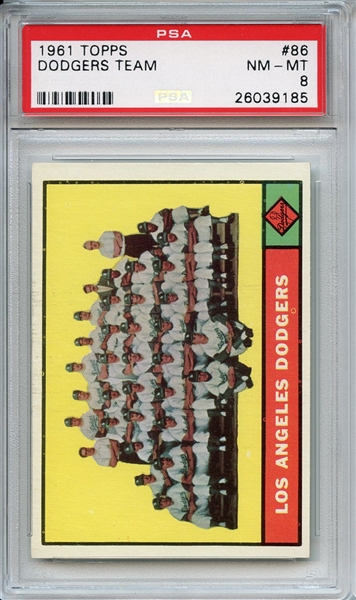 1961 Topps 86 Dodgers Team PSA NM-MT 8