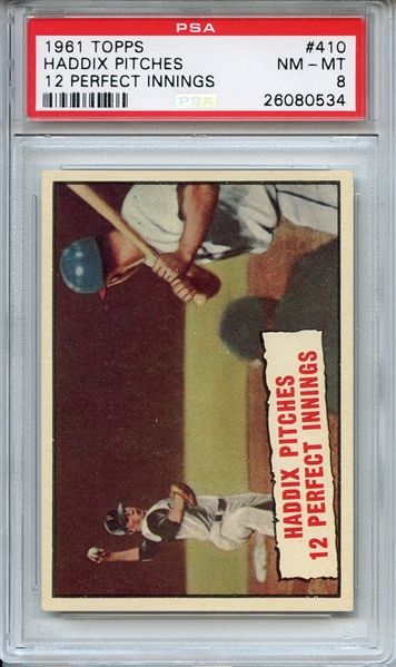 1961 Topps 410 Haddix Pitches 12 Perfect Innings PSA NM-MT 8