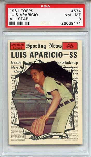 1961 Topps 574 Luis Aparicio All Star PSA NM-MT 8