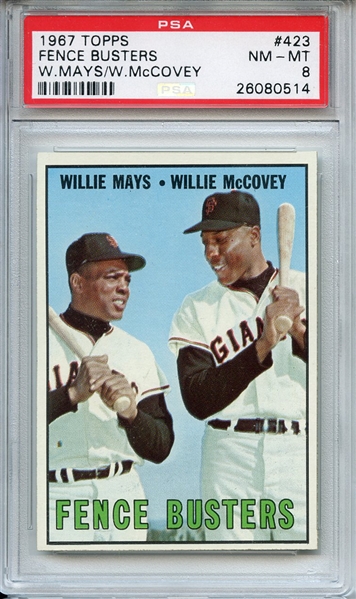 1967 Topps 423 Fence Busters Mays McCovey PSA NM-MT 8