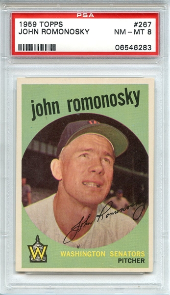 1959 TOPPS 267 JOHN ROMONOSKY PSA NM-MT 8