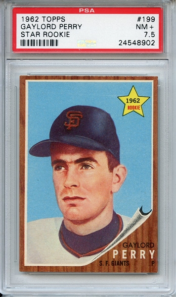 1962 TOPPS 199 GAYLORD PERRY RC PSA NM+ 7.5