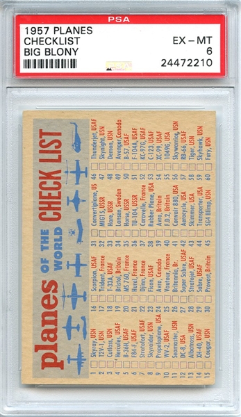 1957 PLANES RED BACK/BLUE BACK CHECKLIST 1-120 BIG BLONY PSA EX-MT 6