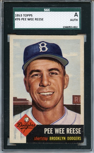 1953 Topps 76 Pee Wee Reese SGC Authentic