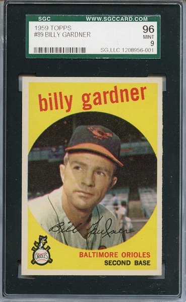 1959 Topps 89 Billy Gardner SGC MINT 96 / 9
