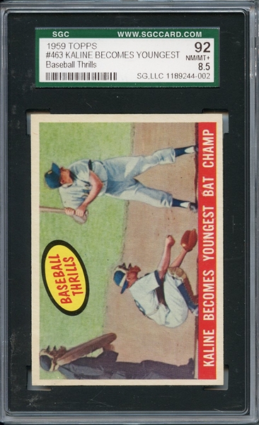 1959 TOPPS 463 AL KALINE BECOMES YOUNGEST SGC NM/MT+ 92 / 8.5