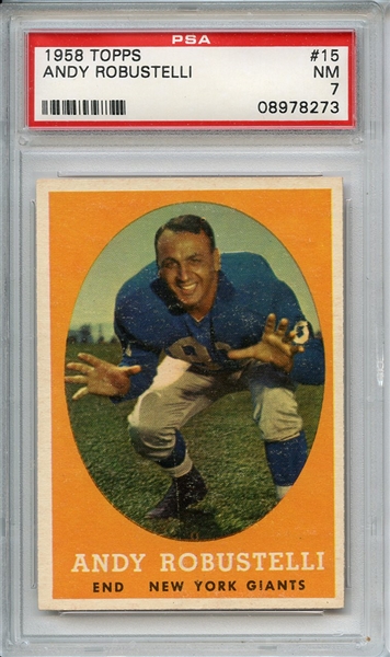 1958 TOPPS 15 ANDY ROBUSTELLI ERR-NEVER PLAYED FOR S.F. PSA NM 7