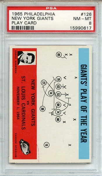 1965 PHILADELPHIA 126 NEW YORK GIANTS PLAY CARD PSA NM-MT 8