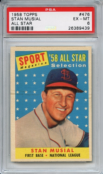 1958 TOPPS 476 STAN MUSIAL ALL STAR PSA EX-MT 6