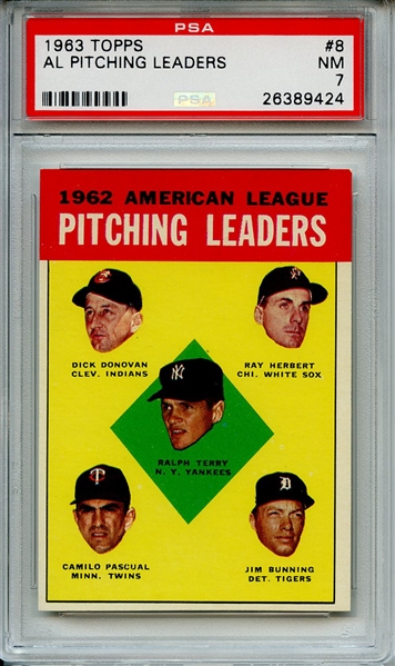 1963 TOPPS 8 AL PITCHING LEADERS PSA NM 7