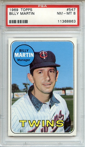 1969 TOPPS 547 BILLY MARTIN PSA NM-MT 8