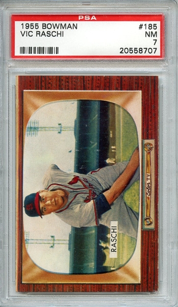 1955 BOWMAN 185 VIC RASCHI PSA NM 7