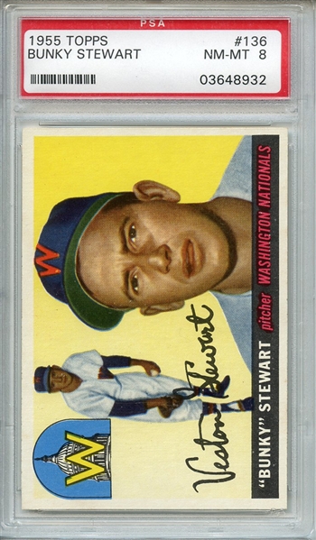 1955 TOPPS 136 BUNKY STEWART PSA NM-MT 8