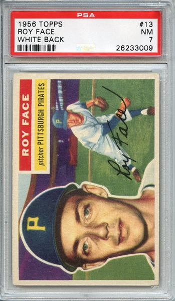 1956 TOPPS 13 ROY FACE WHITE BACK PSA NM 7