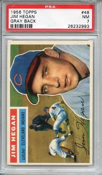 1956 TOPPS 48 JIM HEGAN GRAY BACK PSA NM 7