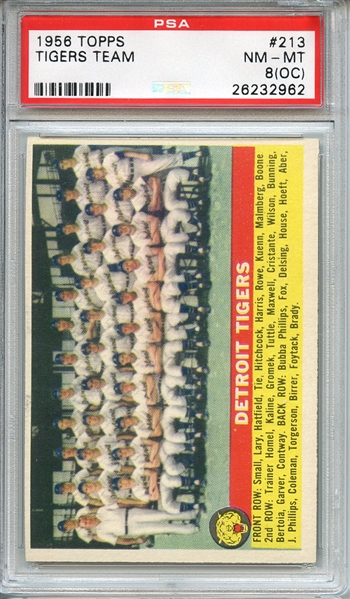 1956 TOPPS 213 TIGERS TEAM PSA NM-MT 8 (OC)