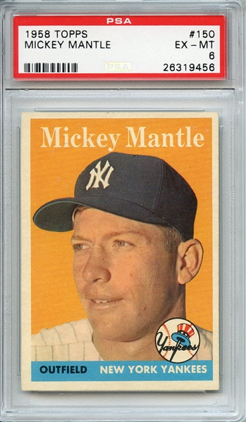 1958 TOPPS 150 MICKEY MANTLE PSA EX-MT 6