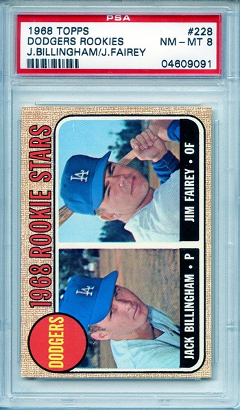 1968 TOPPS 228 DODGERS ROOKIES J.BILLINGHAM/J.FAIREY PSA NM-MT 8