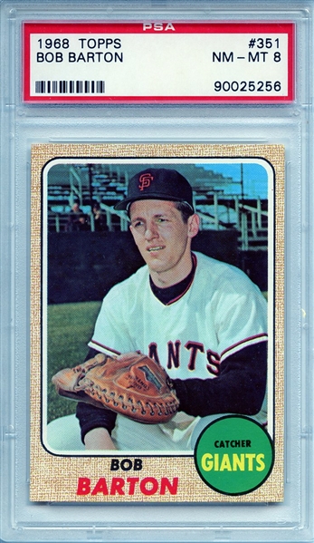 1968 TOPPS 351 BOB BARTON PSA NM-MT 8