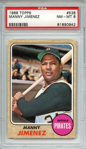 1968 TOPPS 538 MANNY JIMENEZ PSA NM-MT 8