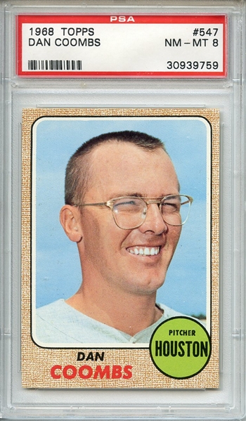 1968 TOPPS 547 DAN COOMBS PSA NM-MT 8