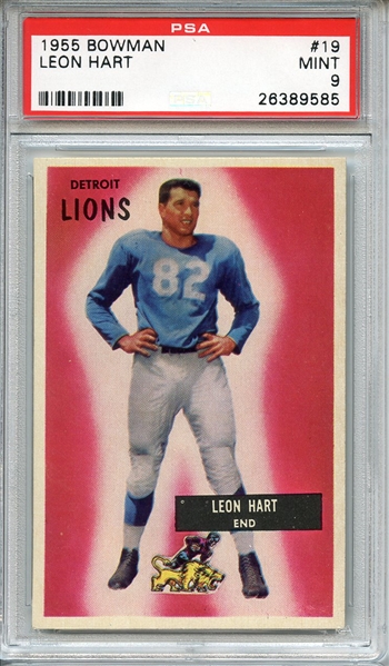 1955 BOWMAN 19 LEON HART PSA MINT 9