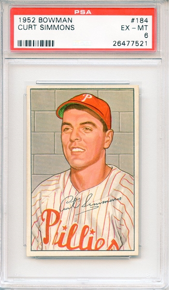 1952 BOWMAN 184 CURT SIMMONS PSA EX-MT 6