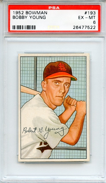 1952 BOWMAN 193 BOBBY YOUNG PSA EX-MT 6