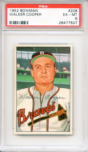 1952 BOWMAN 208 WALKER COOPER PSA EX-MT 6