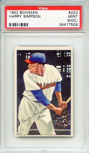 1952 BOWMAN 223 HARRY SIMPSON PSA MINT 9 (OC)