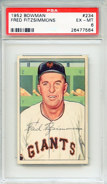 1952 BOWMAN 234 FRED FITZSIMMONS PSA EX-MT 6