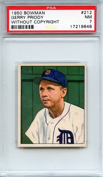 1950 BOWMAN 212 GERRY PRIDDY WITHOUT COPYRIGHT PSA NM 7