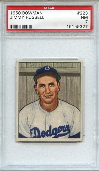1950 BOWMAN 223 JIMMY RUSSELL WITHOUT COPYRIGHT PSA NM 7