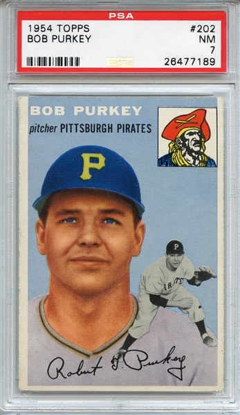 1954 TOPPS 202 BOB PURKEY PSA NM 7
