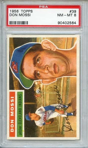 1956 TOPPS 39 DON MOSSI GRAY BACK PSA NM-MT 8