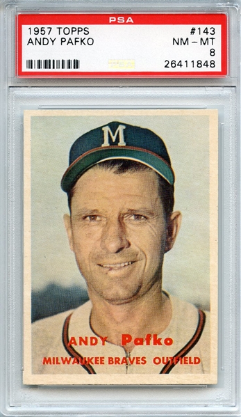1957 TOPPS 143 ANDY PAFKO PSA NM-MT 8