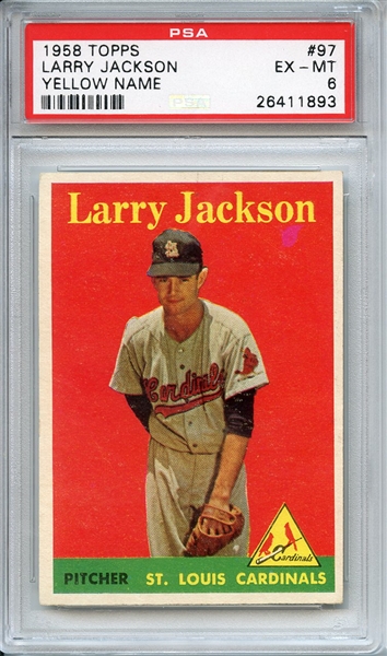 1958 TOPPS 97 LARRY JACKSON YELLOW NAME PSA EX-MT 6