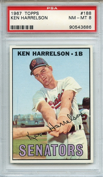 1967 TOPPS 188 KEN HARRELSON PSA NM-MT 8