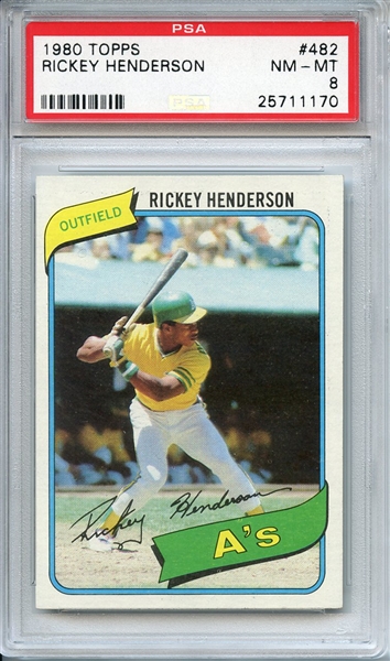 1980 TOPPS 482 RICKEY HENDERSON PSA NM-MT 8