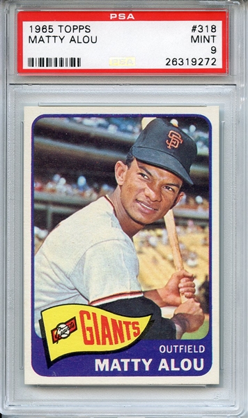 1965 TOPPS 318 MATTY ALOU PSA MINT 9