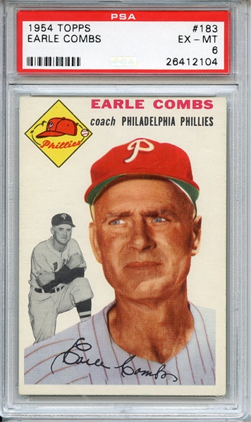 1954 TOPPS 183 EARLE COMBS PSA EX-MT 6