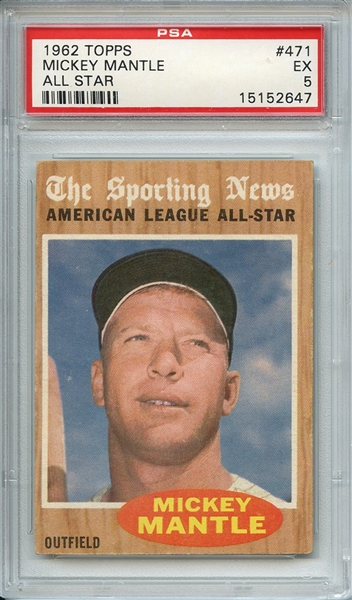 1962 TOPPS 471 MICKEY MANTLE ALL STAR PSA EX 5