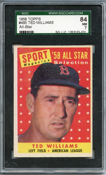 1958 TOPPS 485 TED WILLIAMS ALL STAR SGC NM 84 / 7