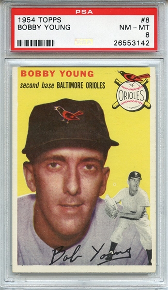 1954 TOPPS 8 BOBBY YOUNG PSA NM-MT 8