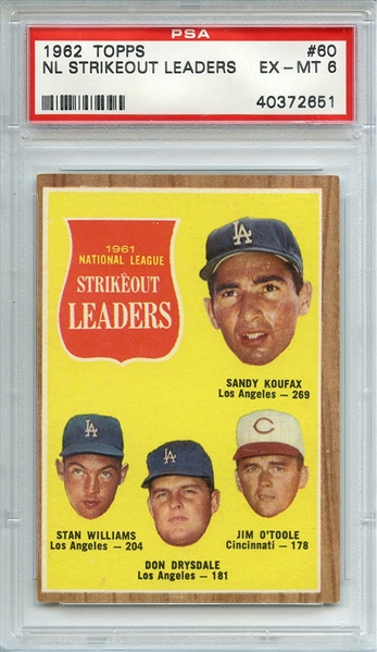 1962 TOPPS 60 NL STRIKEOUT LEADERS PSA EX-MT 6