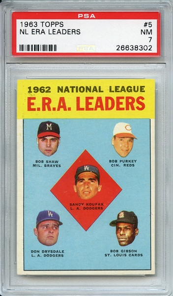 1963 TOPPS 5 NL ERA LEADERS PSA NM 7