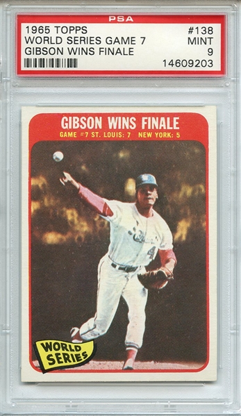 1965 TOPPS 138 WORLD SERIES GAME 7 GIBSON WINS FINALE PSA MINT 9