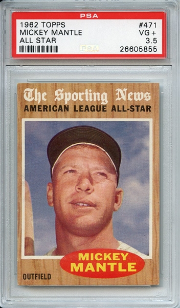 1962 TOPPS 471 MICKEY MANTLE ALL STAR PSA VG+ 3.5