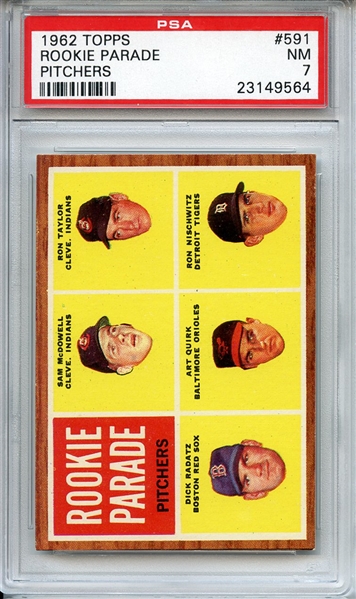 1962 TOPPS 591 ROOKIE PARADE PITCHERS SAM MCDOWELL RC PSA NM 7