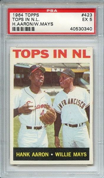 1964 TOPPS 423 TOPS IN N.L. H.AARON/W.MAYS PSA EX 5